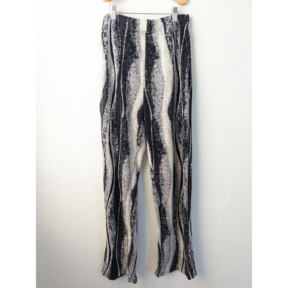 One Day Size 2 Pleated Ribbed Tie Dye Straight Pants Black White High Waist Boho - Picture 3 of 10